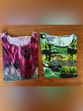 Lot of 2 Nygard Colorful Print Short Sleeve Shirts 1X